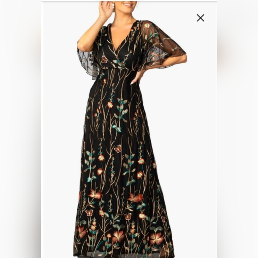 NWT Kiyonna Black Maxi Dress with Floral Embroidery Size Large
